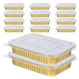 QUMIIRITY 20個 アルミホイル容器 蓋付き 長方形耐熱使い捨てトレー 食事準備 冷凍保存 テイクアウト対応 バーベキューやベーキング 再利用可能