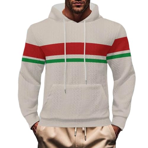 Men's Novelty Color Block Pullover Fleece Hoodie Long Sleeve Casual Sweatshirt with Pocket Striped Autumn Hoodie