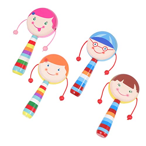 HEMOTON 4Pcs Rattle Drum Plaything for Boy Girl Hands Cognitive Musical Mixed Styles for Interactive Learning and Sensory Development