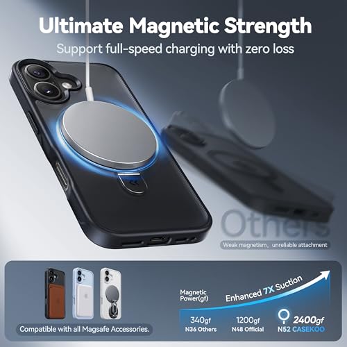 Image of CASEKOO Ultra-Magnetic Stand for iPhone 17 Case, Shockproof & Slim, Black | [Military Drop Protection] [Compatible with MagSafe] Translucent Matte for iPhone 17 Phone Case with Ring Holder 6.3 Inch