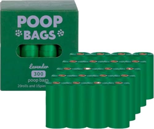 Image of Zinkomens Dog Poop Bags, Lavender Scented, 300 Bags, 20 Rolls, Green (Green)