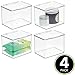 mDesign Plastic Bathroom Storage Organizer Box with Hinge Lid for Closet, Shelf, Cupboard, or Vanity, Hold Medicine, Soap, Lotion, Cotton Swabs, Masks, Styling Tools, Lumiere Collection, 4 Pack, Clear