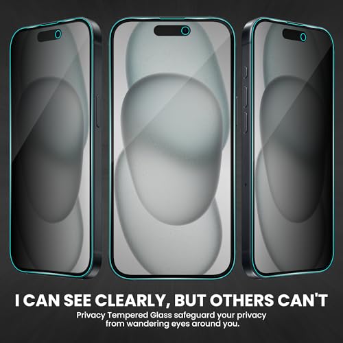 Image of FIRST MART Military-Grade Privacy Tempered Glass for iPhone 16 and iPhone 15 (6.1 Inch) With Edge to Edge Screen Coverage and Installation Kit | Anti Spy Protection