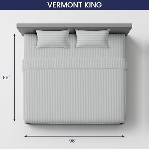 Image of SGI bedding 96 inch W x96 L 4Pc Vermont King Sheet Set 100% Egyptian Cotton - 600 Thread Count, Fits 15 inch Deep Pocket - Soft Breathable Oversized Sheets, for Extra Large Beds - Light Gray Stripe