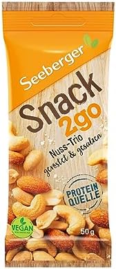 Seeberger Snack2go Nuss-Trio: Nuss-Kern-Mischung aus knackigen Mandeln, Erdnüssen und Cashewkernen - leckerer Begleiter in handlicher Größe - geröstet & gesalzen, vegan (12 x 50 g)