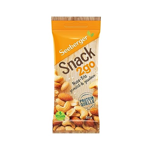 Seeberger Snack2go Nuss-Trio: Nuss-Kern-Mischung aus knackigen Mandeln, Erdnüssen und Cashewkernen - leckerer Begleiter in handlicher Größe - geröstet & gesalzen, vegan (12 x 50 g)