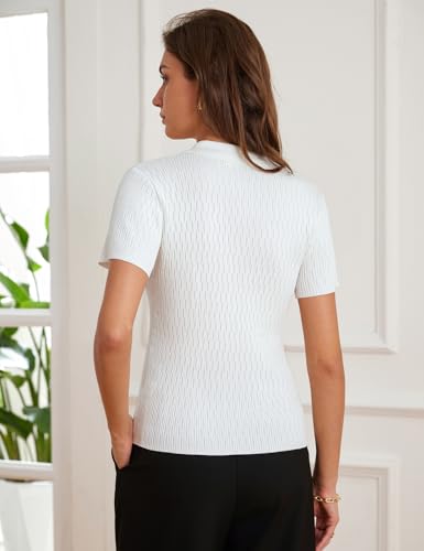 Image of GRACE KARIN Womens 2025 Summer Short Sleeve Sweater V Neck Knitted Polo Shirt Lightweight Collared Pullover Sweater