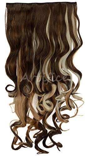 Image of Artifice 5 clip 26 INCH Super Long Wavy Curly Hair Extension for Women Natural Soft Clip on Extensions Synthetic Thick Hairs for Any Event for Girls Hair Extension BROWN MIX BLONDE Highlighted