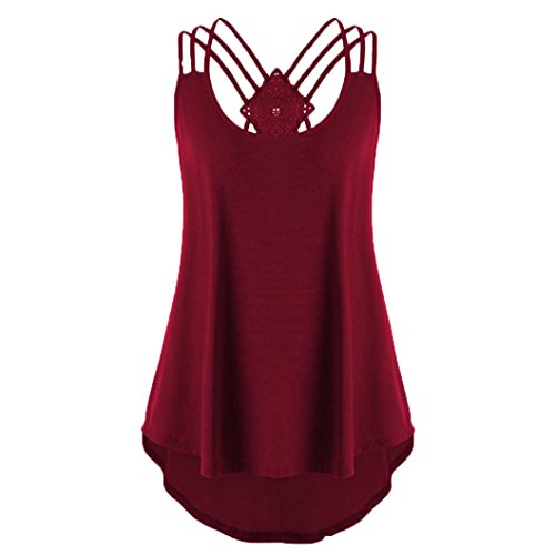 Gillberry Women Summer Lace Vest Top Short Sleeve Blouse Casual Tank Top T-Shirt (XL, Wine X)