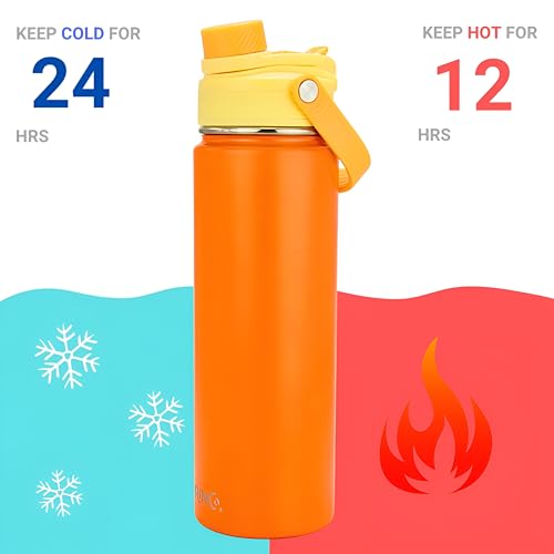 Image of Drinco Stainless Steel Water Bottle Spout Lid Vacuum Insulated Double Wall Water Bottle Wide Mouth Leak Proof Keep Cold Sport Camping Hiking (22oz Citrus)