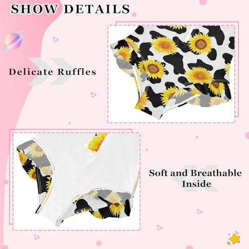Girls Swimsuits Long Sleeve Bathing Suits Sunflower Cow Print UPF 50+ Sun Protection Swimwear 3-12 Years4