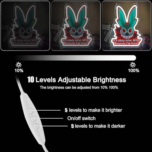 Image of Japanese Anime Neon Sign M H Academia Rabbit LED Wall Light for Bedroom Game Room Decor, Dimmable Neon Light for Kids Room Man Cave Birthday Party Gifts