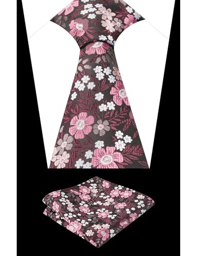 Image of Alizeal Mens 3.15'' Natural Flower Pattern Tie with Floral Pocket Square Set