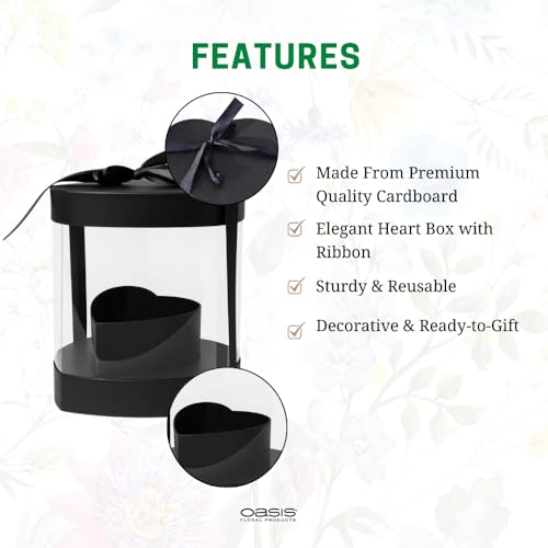 Image of Oasis Valentine's Day Display Heart Box With Clear Window And Ribbon | Bouquet Box for Flower Arrangements & Hampers | Romantic Valentine Gift for Girlfriend, Boyfriend, Husband & Wife | Premium Black Heart Gift Box