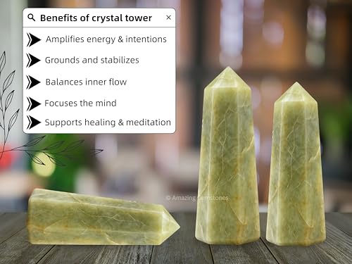 Image of Amazing Gemstone Yellow Aquamarine Crystal Towers - Natural Healing Crystal Point Obelisk for Reiki Healing and Crystal Grid (2 inch to 3 inch Inch)