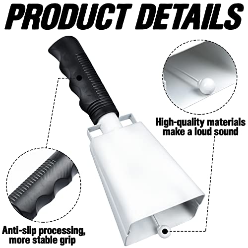 2 Pcs 8.5" Steel Cowbell With Handle Hand Percussion Cowbells Red Cow Bell Cheering Bell Metal White Noise Maker Solid School Bells Chimes Loud Call Bells For Ball Games Sports Classroom Wedding Farm #TOP3