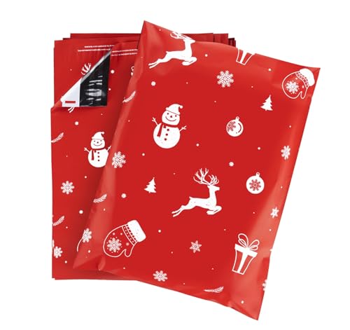 Homewit 60 peças sacos de envio, 30 cm x 40 cm anúncios de correio de poliéster em vermelho para o Natal, envelopes de envio envelopes de correio malas para embalagem (novo material