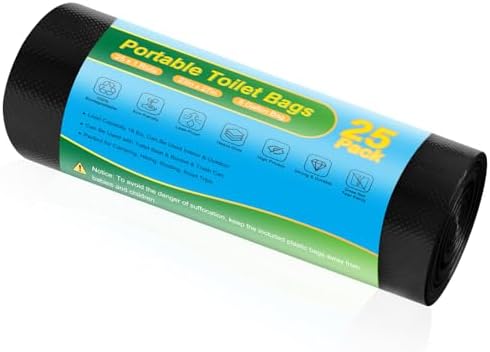 Portable Toilet Bags - 25 PCS Camping Toilet Bags, 8 Gallon Biodegradable Travel Potty Liners, Thickened Camp Toilet Waste Bags for 5 Gallon Bucket, Compostable Trash Bag