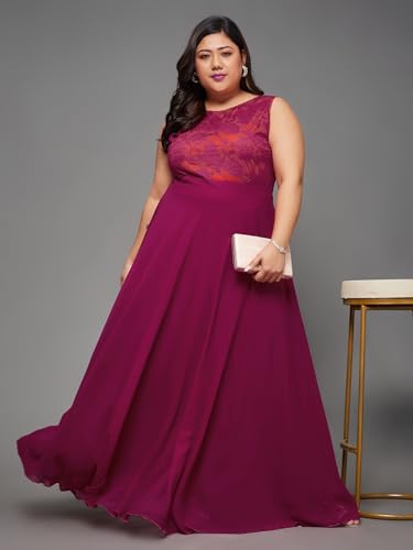 Image of Miss Chase A+ Women's Round Neck Sleeveless Georgette Floral Lace Fit & Flare Maxi Dress