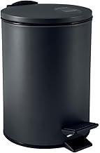 Spirella Kosmetikeimer 3L Schwarz Edelstahl mit Absenkautomatik, Anti-Fingerabdruck, Softclose, großem Fußpedal, leicht zu reinigen – Elegantes Design für Bad oder Küche, Maße 25x16,8x16,8 cm, Swartz
