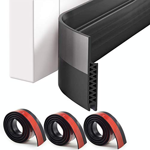 ZBEIVAN 3 Pack 39x1.7 inches Silicone Under Door Draft Stopper Soundproofing Sweep Blocker Bottom Weather Stripping Seal Strip, Black