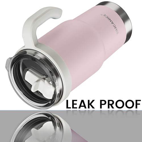 Image of For Iced Coffee & Smoothies - Never Drink from a Moldy Lid Again: 24oz Hygienic Tumbler, 100% Leakproof Lid & Removable Foldable Spout. Reinforced Base, Fits Cup Holders-Pink sand