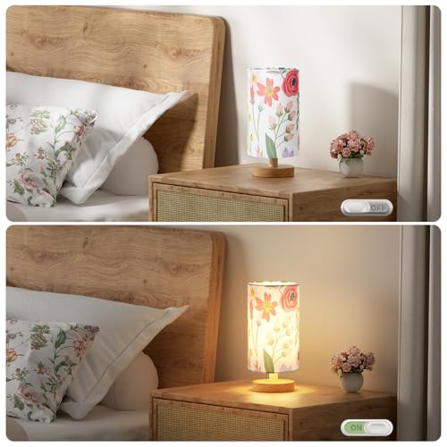 Image of Fenmzee Floral Table Lamp for Bedroom - Inline Control, Small Bedside Lamp with 3000K A15 LED Blub, Easy Assembly (Floral White Shade, 9 inch Inline Control)