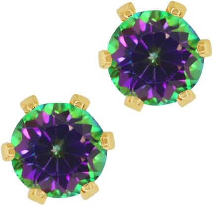 Gem Stone King 2.00 Cttw Round Green Mystic Topaz Gold Plated 6-Prong Stud Earrings 6MM