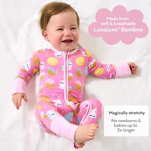 Little Sleepies Pajamas for Baby Boys & Girls, Viscose from Bamboo Baby Pajamas, Snug Sleeper, Toddler PJs, 2-Way Zipper, Pink Cookies & Milk, 2T
