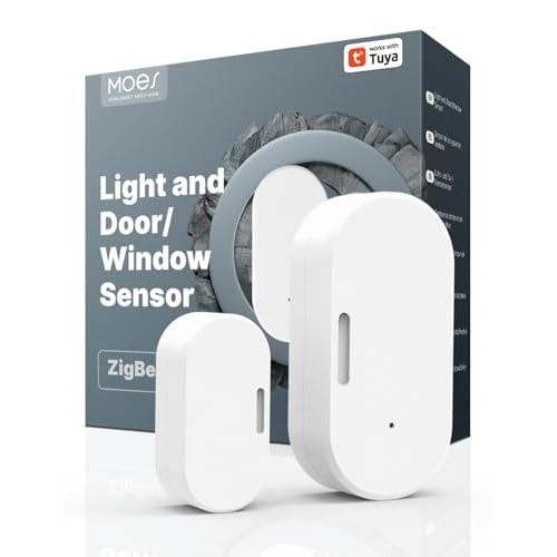 MOES Sensore Porta e Finestra Intelligente, Richiede Gateway ZigBee Tuya, Rilevatore Luce Senza Fili per Sistema Allarme e Casa, compatibile con Smart