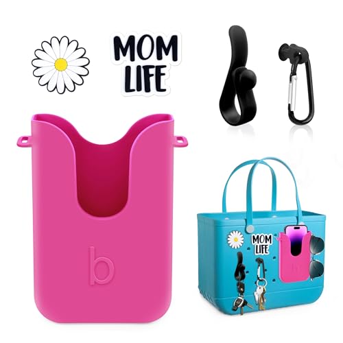 Oudizz Silicone Phone Holder Compatible with Bogg Bag Phone Case Holder Charms Accessory for All Beach Totes Bogg Bag Accessories with 2Pcs Charms & 2Pcs Key Hooks Pink