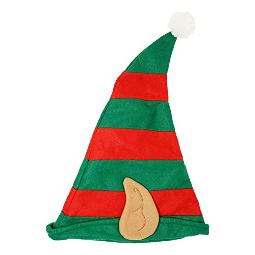 Felt Elf Hat with Ears, 1 Pack, Size Large Fits Most Adult, Red and Green Stripes