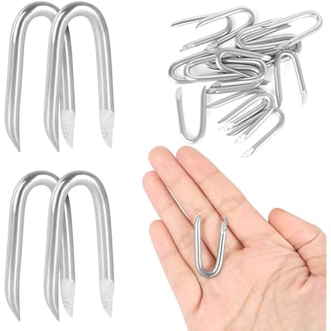 OUSCHR 3.8mm Steel Wire Fencing Staples, 2 Inch Galvanized U-Shaped Fastening Nails for Fence or Wire Mesh, 30 PCS Cover