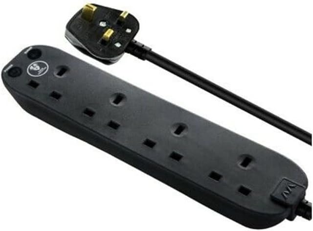Masterplug Four Socket Power Surge Protected Extension Lead - Black
