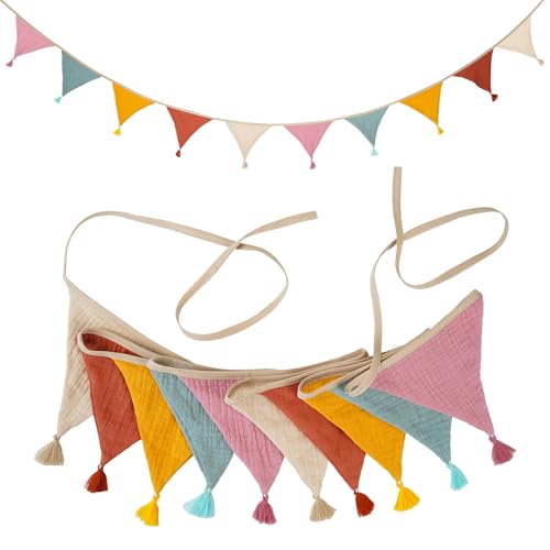 Guirnalda Banderines Tela para Habitación Infantil, 2.7m Triangulares Banderolas Cumpleaños Decorativos Infantiles Fiesta Exterior