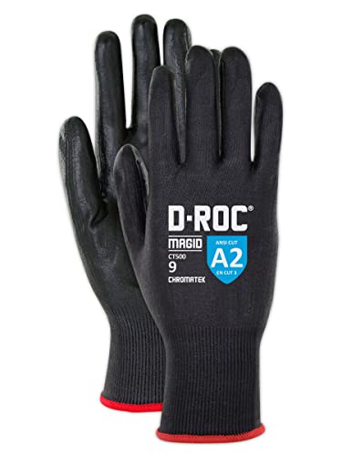Magid Dry Grip Level A2 Cut Resistant Work Gloves, 12 Pr, Polyurethane Coated, Size 9/L, 15-Gauge Hyperon Shell, Reusable, Black, (Ct500) #TOP27