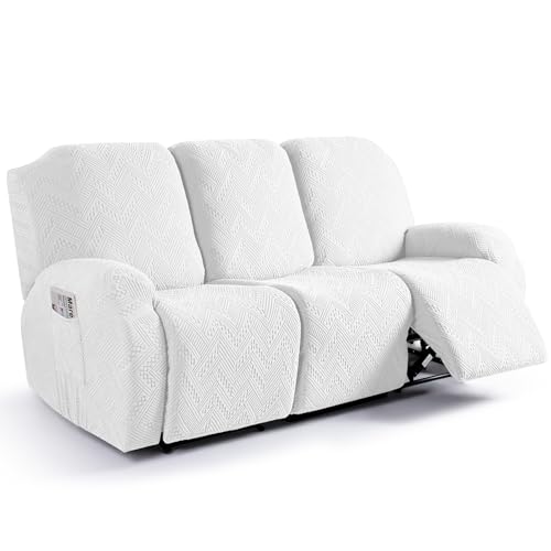 Image of Ruaozz Recliner Sofa Covers Recliner Chair Covers Couch Covers for Reclining Couches with Pockets Washable Furniture Protector with Elastic Bottom (3 Seater, Ivory)