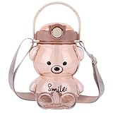 LYEAA Botella para Beber de Oso Lindo de 1000/1400 ml con Correa para el Hombro Hervidor de Fitness de Dibujos Animados Taza de Paja de Viaje a Prueba de Fugas para niños niñas Uso Diario