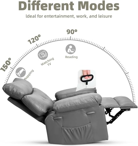 Image of Oversized Wide Manual Recliner Chair with Heat and Massage, Faux PU Leather Large Lazy Chair for Adults, 1.5X Thick Sponge, Easy Recline Mechanism for Living Room Relaxation, Gray