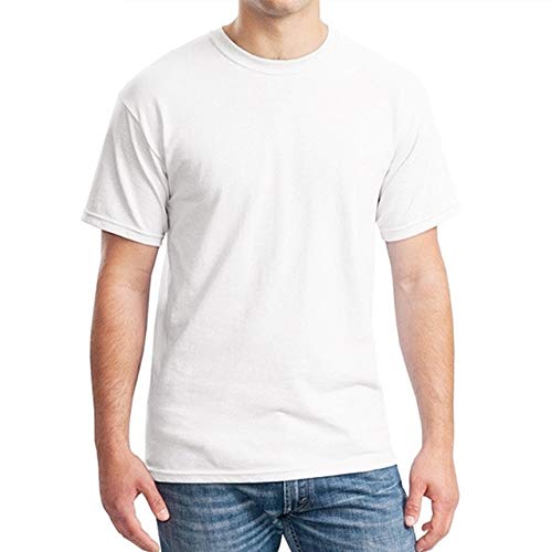 Camiseta de algodón para hombre de manga corta color sólido blanco verano talla grande L