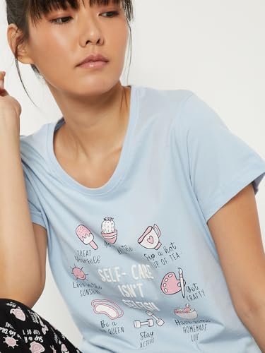 Image of Max Women's Printed Round Neck Half Sleeve Cotton Pyjama Set