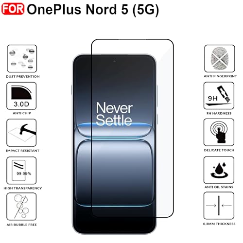 Image of CEDO Tempered Glass for OnePlus Nord 5 (5G) | Screen Protector Full HD Quality Tempered Glass Anti-Scratch Edge to Edge Coverage with Easy Installation Kit (Black)