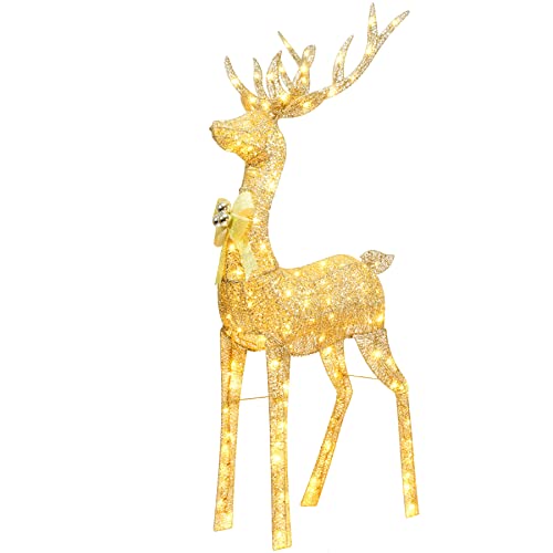 Yuletime 60-In Tall Pre-Lit Christmas Buck, Lighted Glitter Gold Standing Christmas Male Deer With 120 Warm White Led Lights For Holiday Decoration (Buck) #TOP6