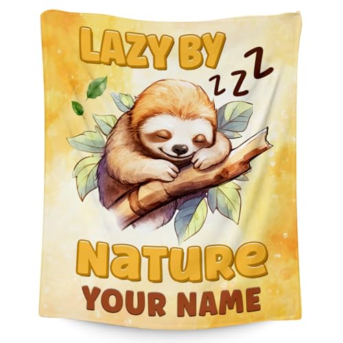 Custom Sloth Blanket, Cute Soft Throw Gifts for Kids, Cozy Flannel Throw Blankets for Couch Sofa, Orange 30"x40"