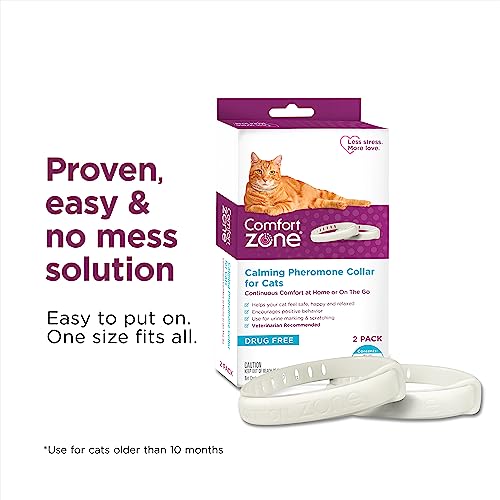 Comfort Zone 2 Pack Cat Calming Pheromone Collar for Cats | De-Stress Your Cat | Helps Cats Feel Safe, Happy, and Calm While Reducing Unwanted Behaviors