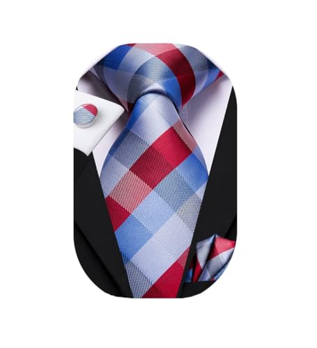 Image of Dubulle Mens Paisley Striped Tie Woven Necktie for Men and Handkerchief Cufflinks Set Wedding Formal Business