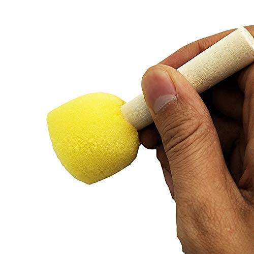 OMAZING KITCHEN 4 Sizes Yellow Sponge Dabber Wooden Handle Foam Brush Furniture Art Crafts Painting Tool Supplies Painting Stipple Set DIY Painting Tools for Kids