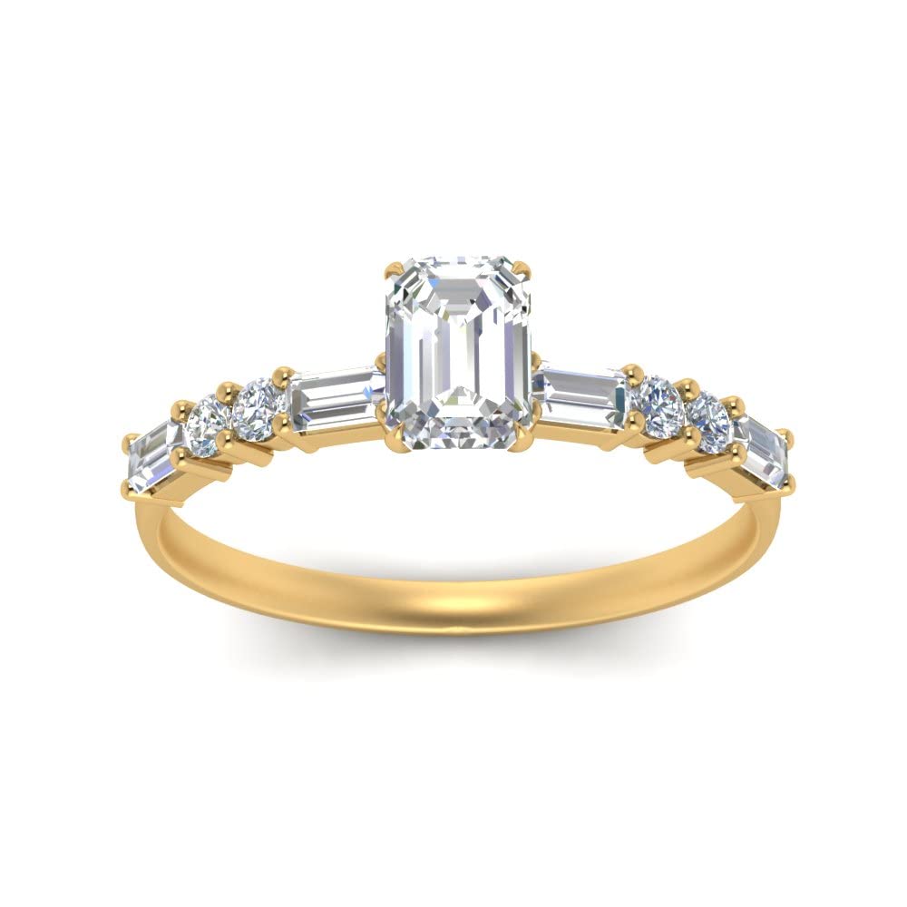 Choose Your Gemstone Vintage Classic Engagement Ring Yellow Gold Plated Emerald Shape Side Stone Engagement Rings Minimal Modern Design Birthday Gift Wedding Gift US Size 4 to 12