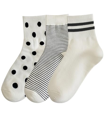 Image of Women's Polka Dot & Striped Crew Cute Ankle Socks Size 5-9