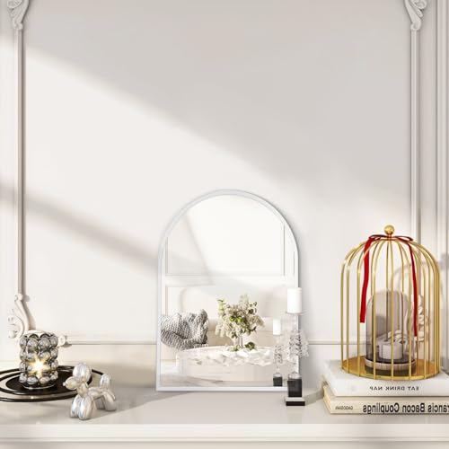 HLFMVWE Arched Wall Mirror Bathroom Mirror Brushed Metal Vanity Wall Mounted Mirror for LivingRoom Bedroom Entryway Room Home Decor White 30 x 40CM - Cosy Home Interiors HLFMVWE Arched Wall Mirror Bathroom Mirror Brushed Metal Vanity Wall Mounted Mirror for LivingRoom Bedroom Entryway Room Home Decor White 30 x 40CM - Image 5